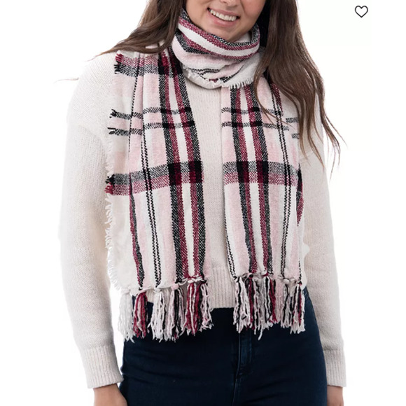 Brand New With Tag Macy's Cozy Pink & White Plaid Scarf Fringe Rectangle - Picture 2 of 7